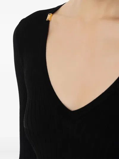 Elisabetta Franchi Rib Knit Top With V-neck In Black