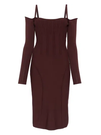 Mugler Boning-detail Dress In Brown