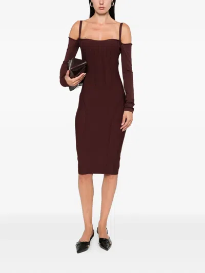 Mugler Boning-detail Dress In Brown