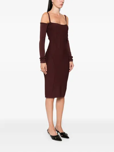Mugler Boning-detail Dress In Brown