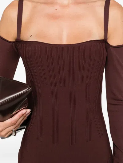 Mugler Boning-detail Dress In Brown