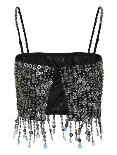 Pinko Crop Top With Sequins And Crystals In Black