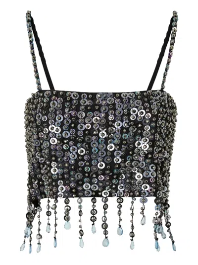 Pinko Crop Top With Sequins And Crystals In Black