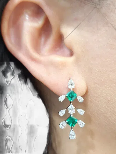 Hyt Jewelry 18k White Gold Emerald And Diamond Earrings In Metallic