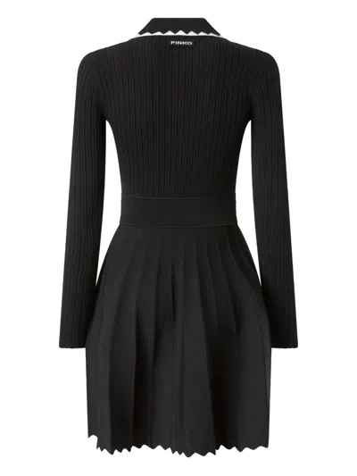 Pinko Robe Côtelée Plissée In Black
