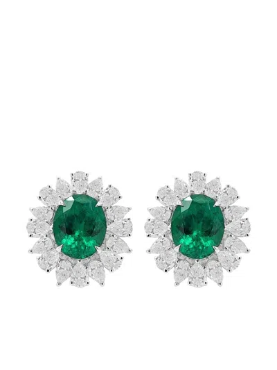 Hyt Jewelry 18k White Gold Emerald And Diamond Earrings