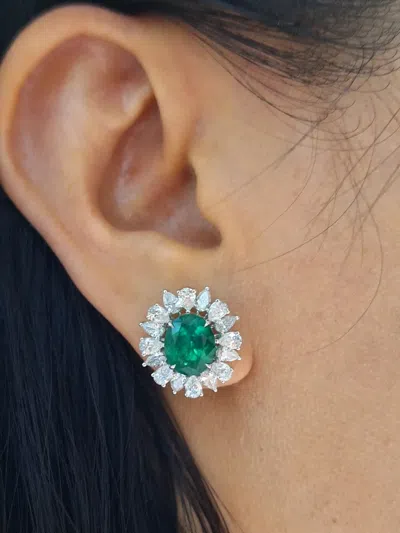 Hyt Jewelry 18k White Gold Emerald And Diamond Earrings