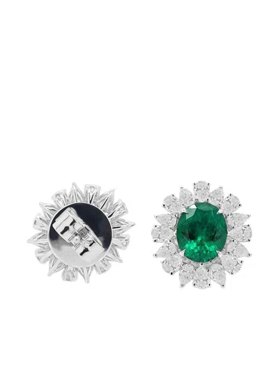 Hyt Jewelry 18k White Gold Emerald And Diamond Earrings