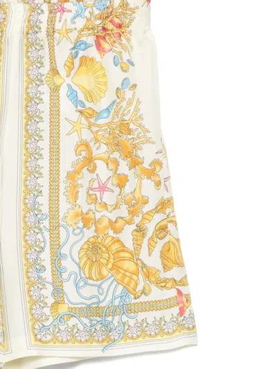 Versace Underwater Barocco-print Silk Shorts In Neutral