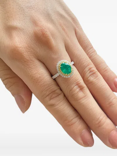 Hyt Jewelry 18k White Gold Emerald And Diamond Ring