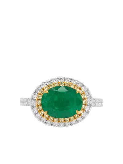 Hyt Jewelry 18k White Gold Emerald And Diamond Ring