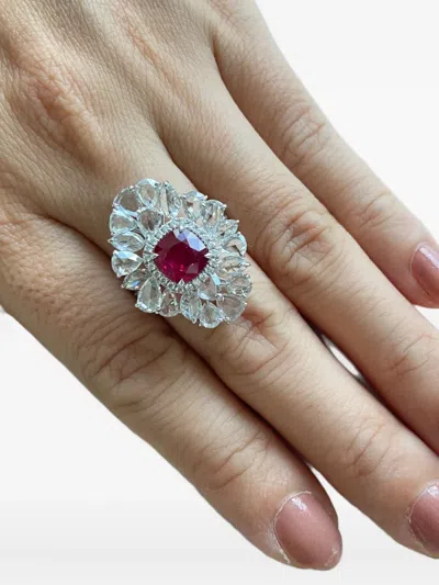Hyt Jewelry 18k White Gold Ruby And Diamond Ring