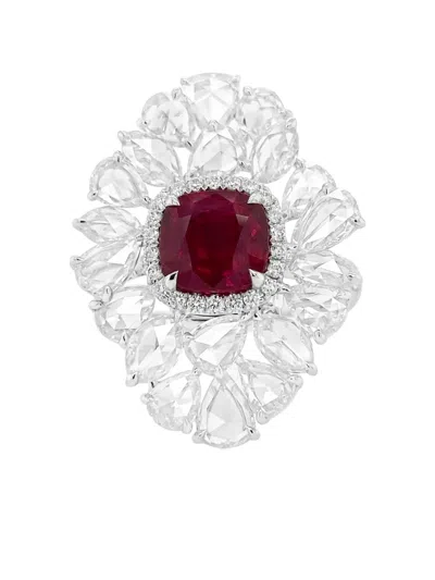 Hyt Jewelry 18k White Gold Ruby And Diamond Ring