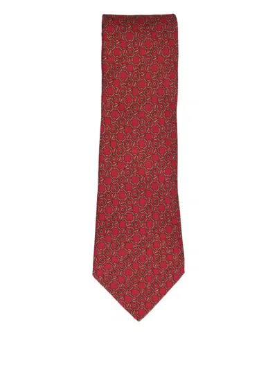 Pre-owned Hermes Horsebit-print Silk Tie In Red