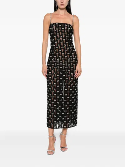 Nissa Bow-embellished Midi Dress In Blue