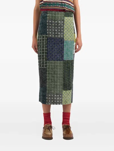 Pierre-louis Mascia Patchwork Midi Skirt In Green