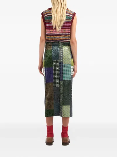 Pierre-louis Mascia Patchwork Midi Skirt In Green