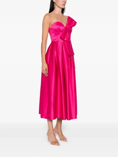 Nissa Bow-detail Mesh-insert Midi Dress In Pink