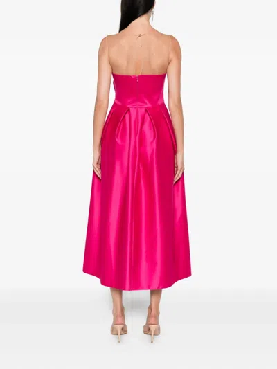 Nissa Bow-detail Mesh-insert Midi Dress In Pink