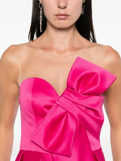 Nissa Bow-detail Mesh-insert Midi Dress In Pink