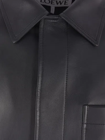 Loewe Logo-debossed Leather Jacket In Black