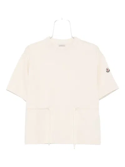 Moncler Drawstring-waist Cotton T-shirt In Neutral
