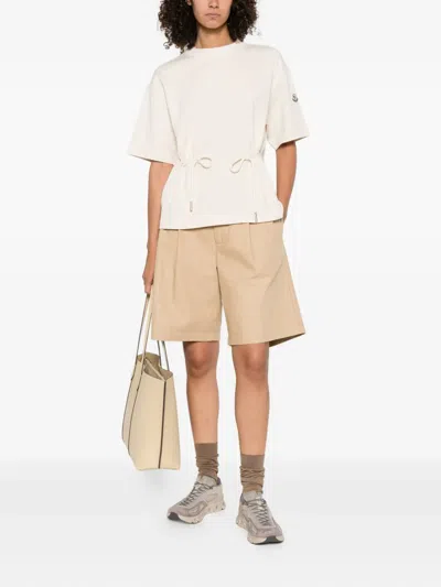 Moncler Drawstring-waist Cotton T-shirt In Neutral