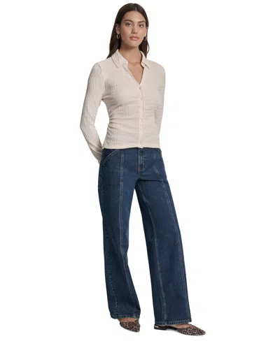 Dkny Jeans Women's Textured Collared Button-front Blouse In White