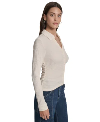 Dkny Jeans Women's Textured Collared Button-front Blouse In White