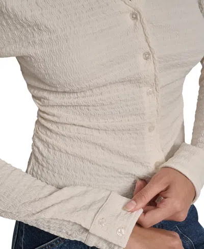 Dkny Jeans Women's Textured Collared Button-front Blouse In White