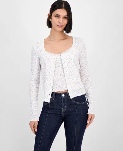 Just Polly Juniors' Cotton Rib-knit Striped Tank & Cardigan Set