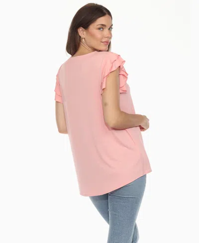 White Mark Women's Ruffle Sleeve Solid Top In Pink