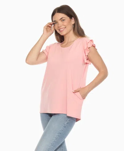 White Mark Women's Ruffle Sleeve Solid Top In Pink