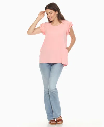 White Mark Women's Ruffle Sleeve Solid Top In Pink