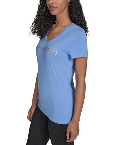 Calvin Klein Performance Women's Glitter Logo V-neck T-shirt