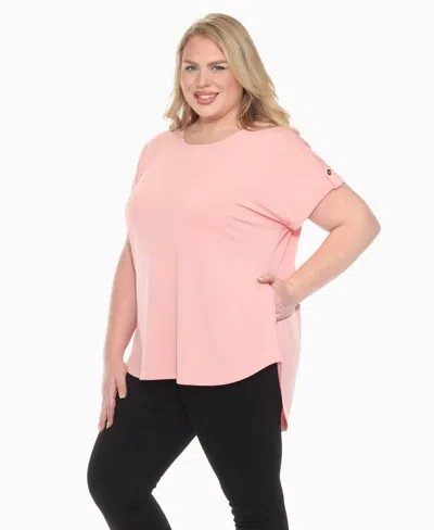 White Mark Plus Size Folded Short Sleeve Solid Top In Pink