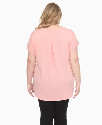 White Mark Plus Size Folded Short Sleeve Solid Top In Pink