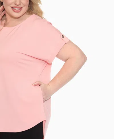 White Mark Plus Size Folded Short Sleeve Solid Top In Pink