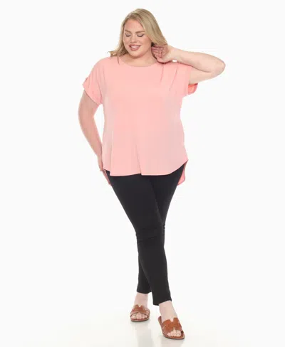 White Mark Plus Size Folded Short Sleeve Solid Top In Pink