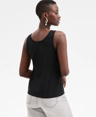 On 34th Women's Cotton Striped Scoop Tank Top, Exclusively At Macy's In Black