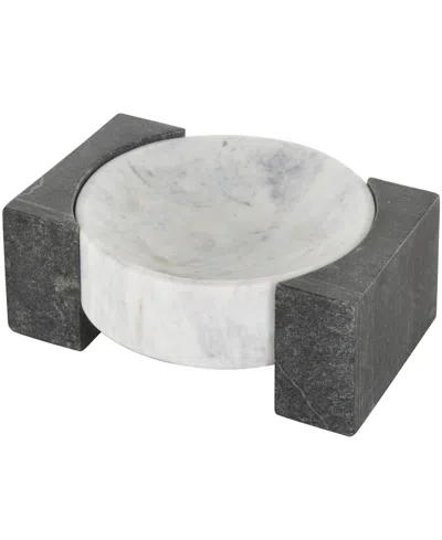 Rosemary Lane Marble Tray With Black Rectangular Blocks, 10" X 8"