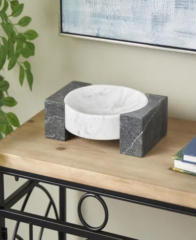 Rosemary Lane Marble Tray With Black Rectangular Blocks, 10" X 8"