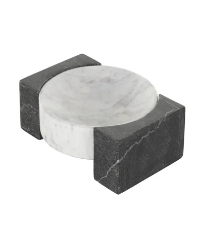 Rosemary Lane Marble Tray With Black Rectangular Blocks, 10" X 8"