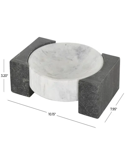 Rosemary Lane Marble Tray With Black Rectangular Blocks, 10" X 8"