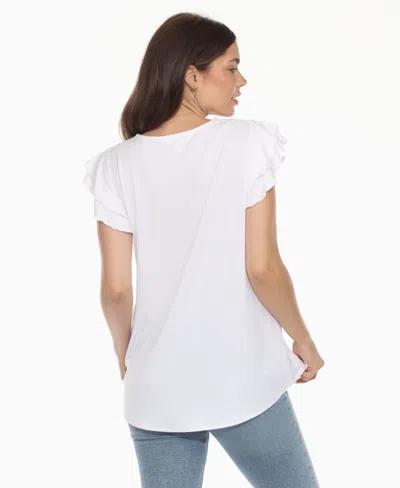 White Mark Plus Size Ruffled Sleeve Solid Top In Silver