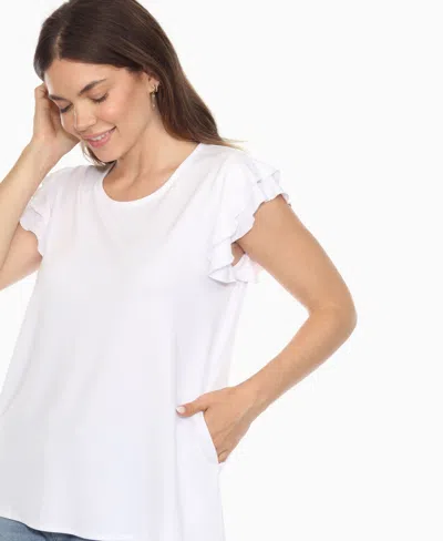 White Mark Plus Size Ruffled Sleeve Solid Top In Silver