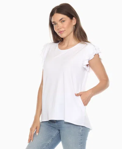White Mark Plus Size Ruffled Sleeve Solid Top In Silver