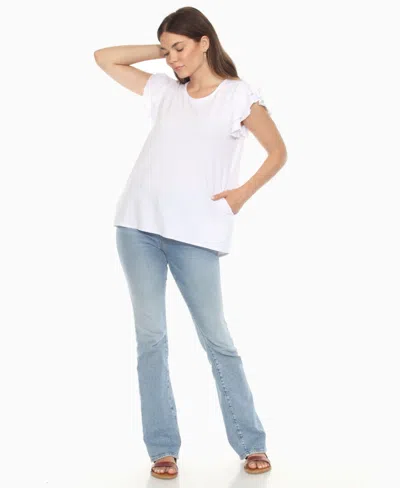 White Mark Plus Size Ruffled Sleeve Solid Top In Silver