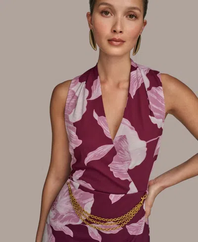 Donna Karan Womens Jersey Printed Chain Belt Sheath Dress 0p 16 In Purple