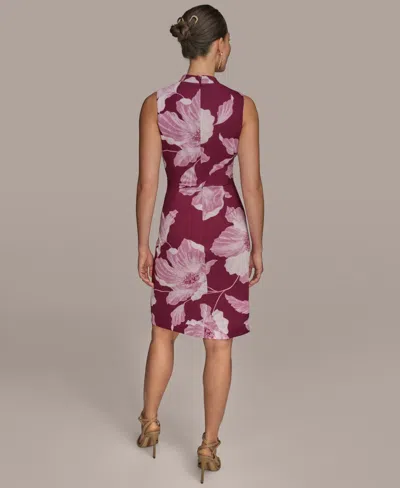 Donna Karan Womens Jersey Printed Chain Belt Sheath Dress 0p 16 In Purple